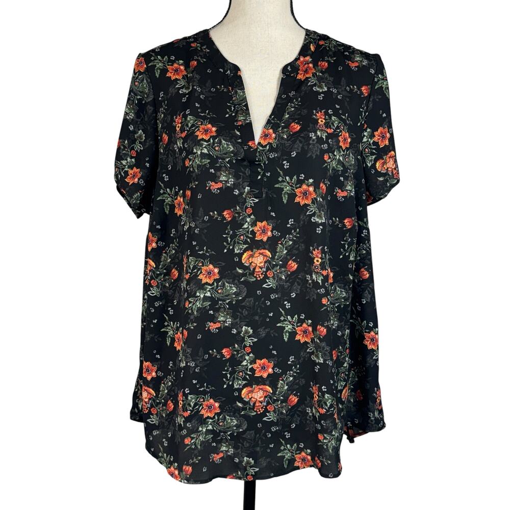 Torrid SZ 0 (Large) Top Floral V-Neck Hi-Low Hem Cap Sleeve Pullover Semi-Sheer